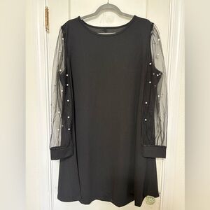 Black Dress with Sheer Pearl Sleeves